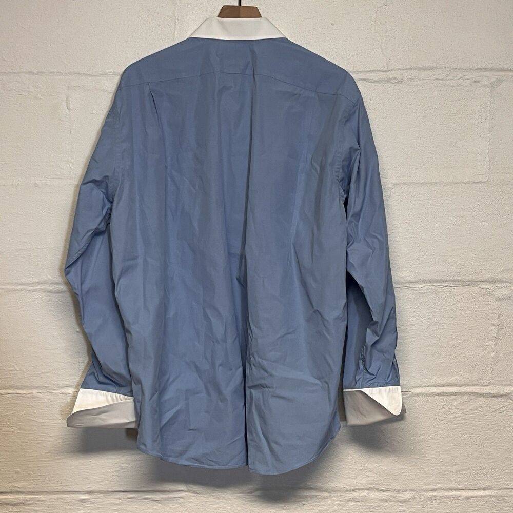 Paul Fredrick Mens Dress Shirt 17-34 Blue Non-Iron Two-Ply Cotton Office Button - Picture 2 of 6